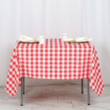 70"x70" White Red Buffalo Plaid Square Tablecloth, Gingham Polyester Checkered Tablecloth