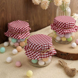 6inch Red / White Gingham Mason Jar Cloth Lid Covers, Checkered Jam Jar Covers with Jute String