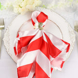 5 Pack | Red & White Striped Satin Cloth Dinner Napkins | 20x20Inch