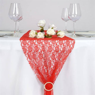 Add Elegance to Your Event with the Red Floral Lace Table Runner