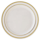 10 Pack | 10inch Très Chic Gold Rim Ivory Disposable Dinner Plates, Plastic Party Plates