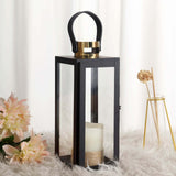 14inch Black & Gold Top Stainless Steel Candle Lantern Centerpiece Outdoor Metal Patio Lantern