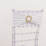 5 Pack White Spandex Chair Sashes with Gold Diamond Buckles, Elegant Stretch Chair Bands and Slide