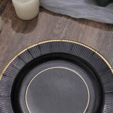 25 Pack | 8inch Black Sunray Gold Rimmed Dessert Appetizer Paper Plates, Disposable Party Plates