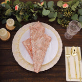 Blush Rose Gold Geometric Diamond Glitz Sequin Cloth Napkins, Decorative