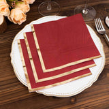 50 Pack Soft Burgundy 2 Ply Disposable Cocktail Napkins with Gold Foil Edge, Paper Beverage Napkins 