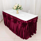 14ft Burgundy Pleated Satin Double Drape Table Skirt