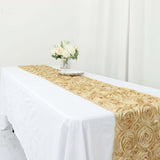 14inch x 108inch Champagne Grandiose 3D Rosette Satin Table Runner