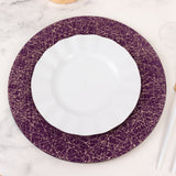 6 Pack Purple Glitter Acrylic Charger Plates with Gold Abstract Lines Pattern