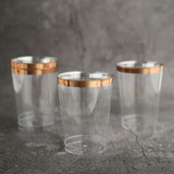 12 Pack | 10oz Rose Gold Rim Clear Plastic Party Cups, Disposable Tumblers