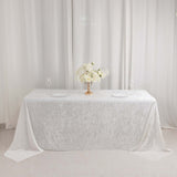 White Seamless Premium Crushed Velvet Rectangle Tablecloth - 90x132inch for 6 Foot Table