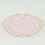 10 Pack Transparent Blush Economy Plastic Charger Plates With Gold Rim