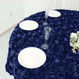 72x72inch Navy Blue 3D Rosette Satin Table Overlay, Square Tablecloth Topper