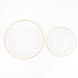 10 Pack 7.5inch Clear Gold Flair Rim Disposable Salad Plates, Plastic Dessert Appetizer Plates