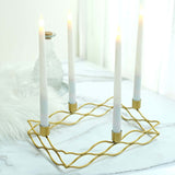 4 Arm | Rectangular Gold Metal Taper Candle Candelabra Candlestick Holder - 12inchx8inch