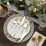 24 Pack | Gold / Clear Glittered European Plastic Silverware Set with Roman Column Handle