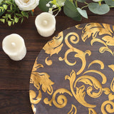 10 Pack Metallic Gold Sheer Organza Dining Table Mats with Swirl Foil Floral Design