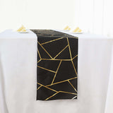 9ft Black With Gold Foil Geometric Pattern Table Runner