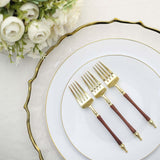 24 Pack | 6inch Gold / Brown Plastic Dessert Forks With Roman Column Handle