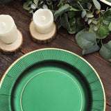 25 Pack | 10inch Hunter Emerald Green Sunray Gold Rimmed Serving Dinner Paper Plates