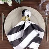 5 Pack | Black & White Striped Satin Cloth Dinner Napkins | 20x20Inch