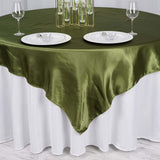 72" x 72" Olive Green Satin Square Tablecloth Overlay#whtbkgd