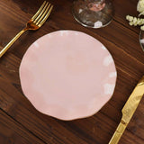 Blush / Rose Gold Disposable Salad Plates with Gold Ruffled Rim, Disposable Dessert Dinnerware