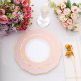 10 Pack 8inch Blush Rose Gold White Disposable Salad Appetizer Plates Round Blossom Design