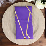 5 Pack | Purple With Geometric Gold Foil Cloth Polyester Dinner Napkins | 20x20inch