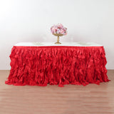 Taffeta 17ft Table Skirt Red - Cascading Curly Willow Style Table Cover