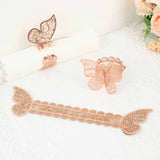 12 Pack | Metallic Rose Gold Laser Cut Butterfly Paper Napkin Rings, Chair Sash Bows