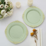 10 Pack | 8inch Sage Green Gold Leaf Embossed Baroque Plastic Salad Dessert Plates