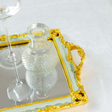 Metallic Gold/Mint Green Resin Decorative Vanity Serving Tray, Rectangle Mirrored Tray