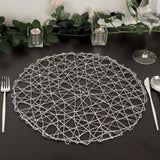 6 Pack | 15inch Silver Metallic String Woven Placemats, Round Table Mats