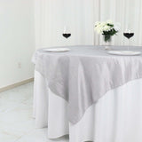 72x72Inch Silver Accordion Crinkle Taffeta Table Overlay, Square Tablecloth Topper