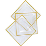 10 Pack - 10inch Gold Trim Clear Square Plastic Disposable Dinner Plates