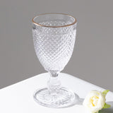 6 Pack Crystal Diamond Embossed Wine Goblet Glasses with Gold Rim, 8oz Vintage Clear Cocktail Glass