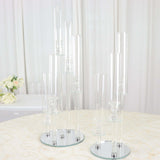 23inch Tall Clear 3-Arm Crystal Round Glass Taper Candle Candelabra