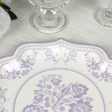 25 Pack White Lavender Lilac Disposable Party Plates in French Toile Floral Pattern