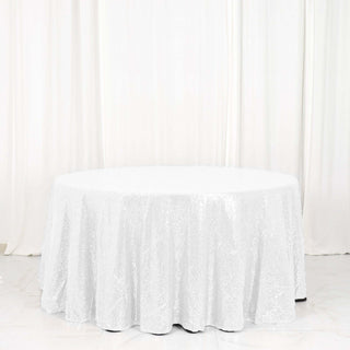 Elevate Your Event with the White Seamless Premium Sequin Round Tablecloth