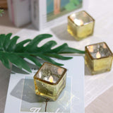 12 Pack | 2inch Square Gold Mercury Glass Candle Holders, Votive Glittered Tealight Holders