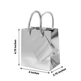 5inch Shiny Metallic Silver Foil Paper Party Favor Bags With Handles, Small Gift Wrap Goodie Bags