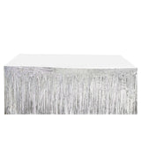 Metallic Foil Fringe Table Skirt, Self Adhesive Party Table Skirt - Silver