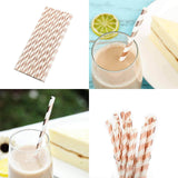 25 Pack 8" White/Rose Gold Striped Disposable Paper Straws