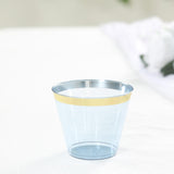 25 Pack 9oz Crystal Dusty Blue Gold Rimmed Short Disposable Tumbler Glasses