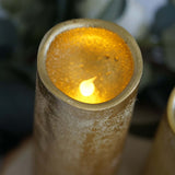 Set of 3 | Metallic Gold Flameless Candles | Battery Operated LED Pillar Candle Lights with Remote Timer - 4"|6"|8"