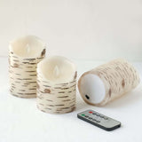 Set of 3 | Warm White Birch Bark Design Battery Operated Pillar Candles