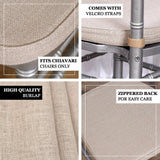 2inch Thick Natural Burlap Chiavari Chair Pad, Soft Cushion With Ties and Removable Cover