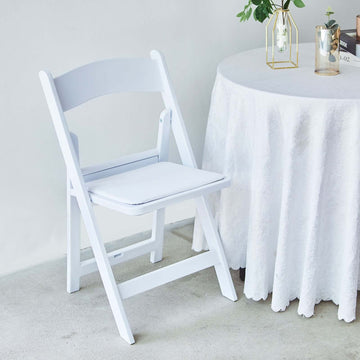 Resin Chair with Vinyl Padded Seat for Folding Use White - Stylish Design for Indoor or Outdoor Weddings & Gatherings