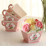 25 Pack Dusty Rose Mini Teacup and Saucer Party Favor Boxes with Rose Floral Print